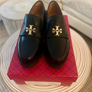 Tory Burch Everly Black Leather Slip-On Loafers New Size 7